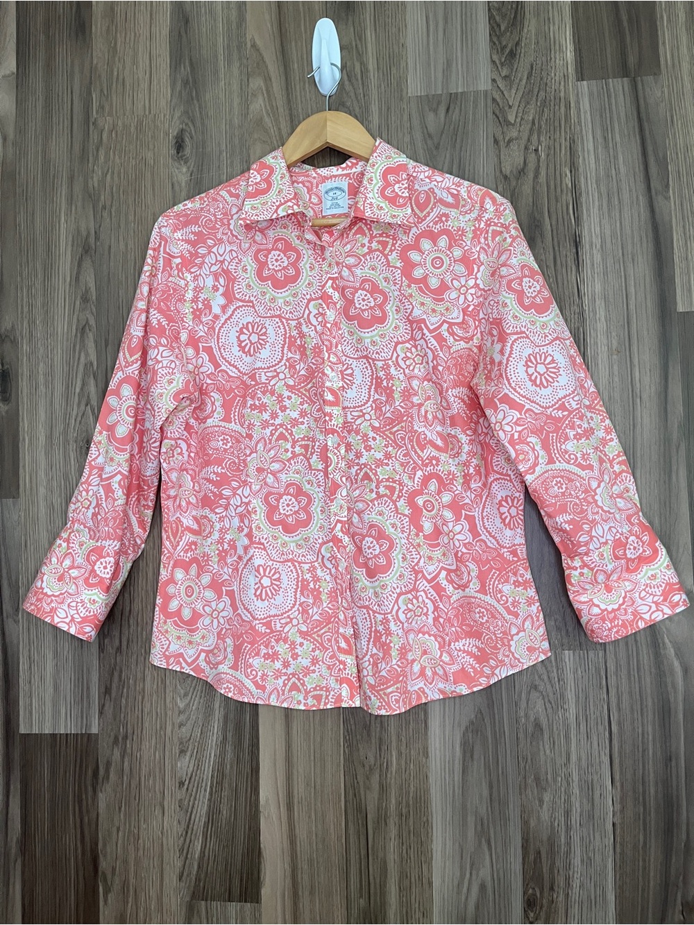 Brooks Brothers Women’s 346 Shirt Oxford Fitted Top Flower Non Iron Cotton Sz 14